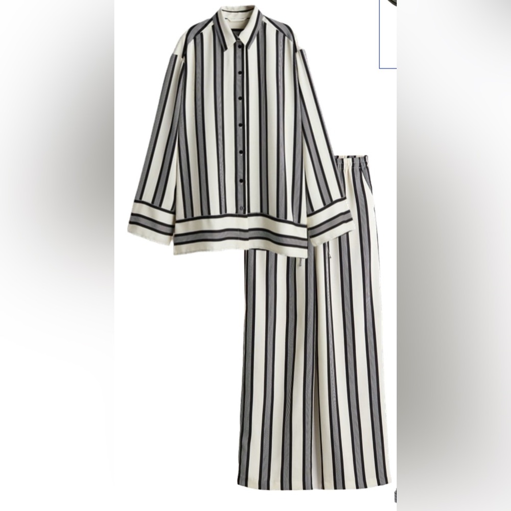 Striped Black and White Women's Pants & Jumpsuit Set